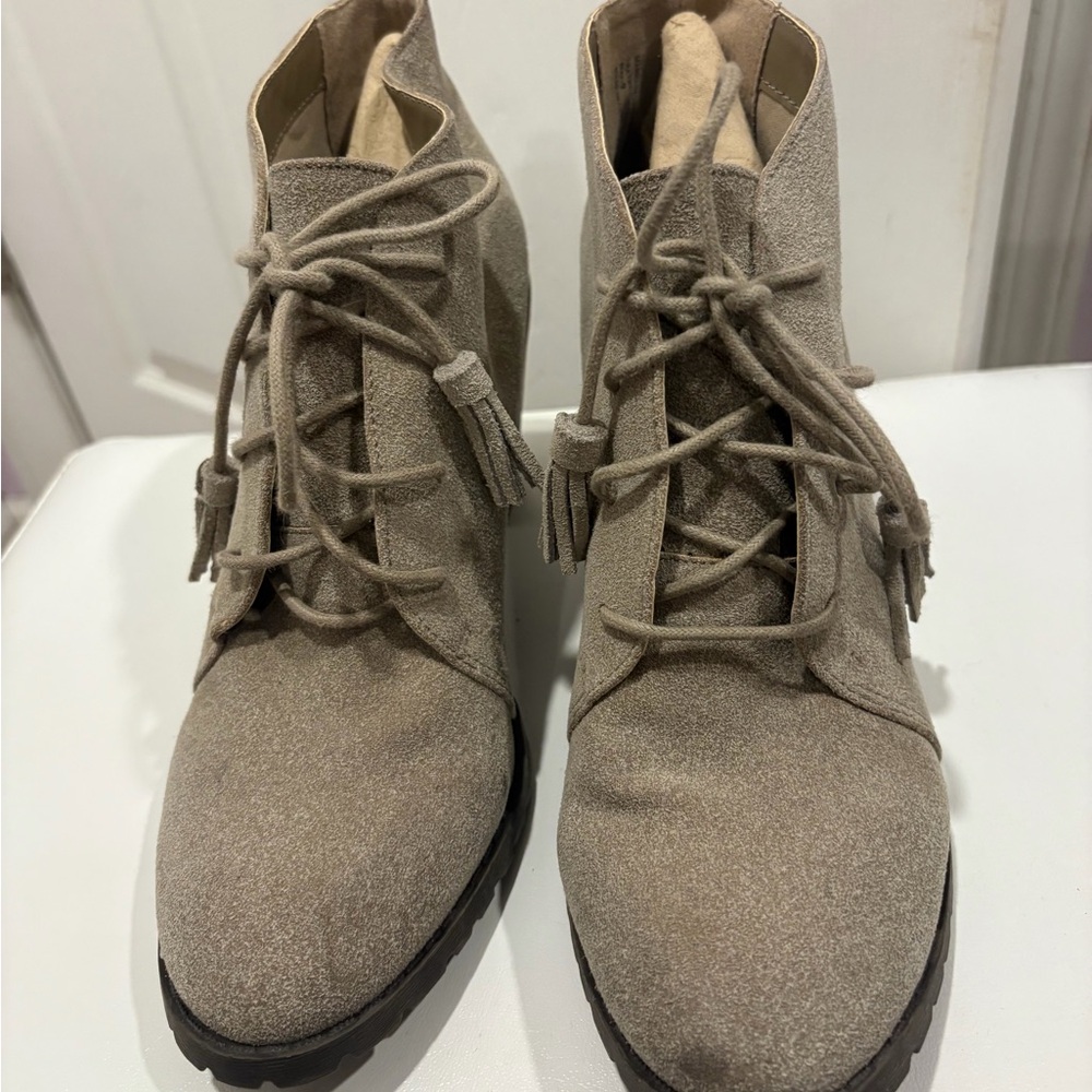 Restricted Taupe Lace-Up Ankle Booties